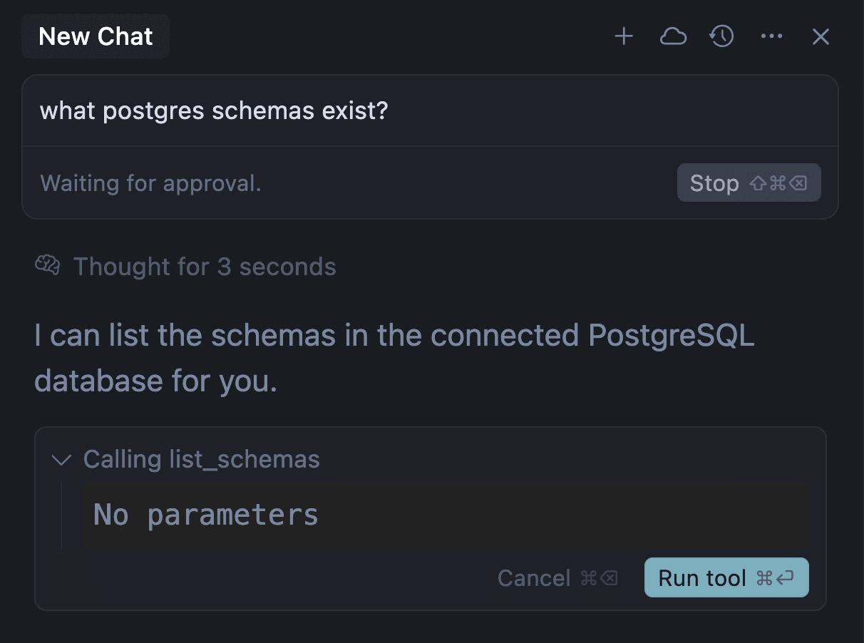 Cursor documentation showing an MCP tool confirmation prompt