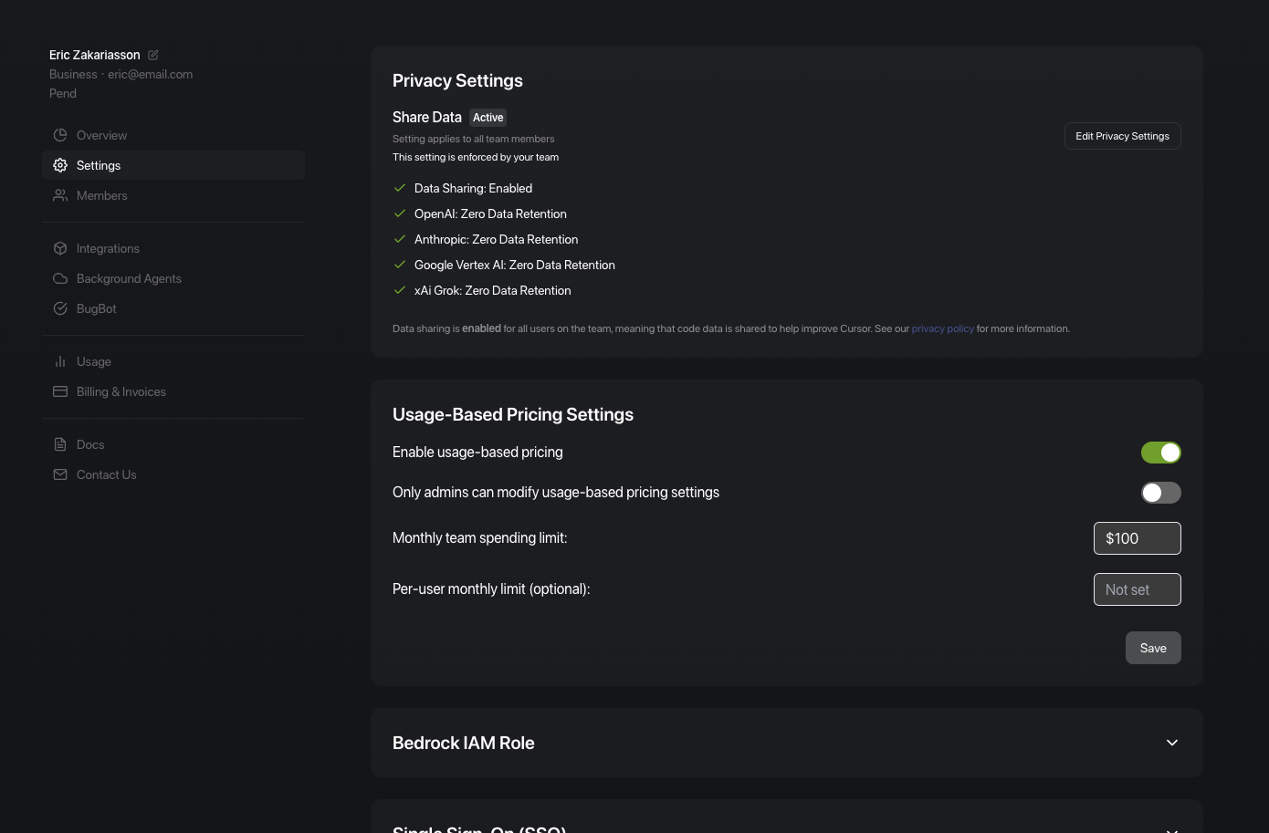 Team settings