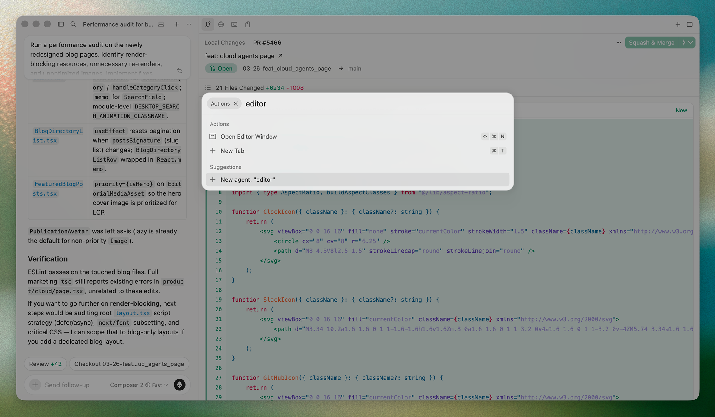 Actions menu showing the Open IDE command