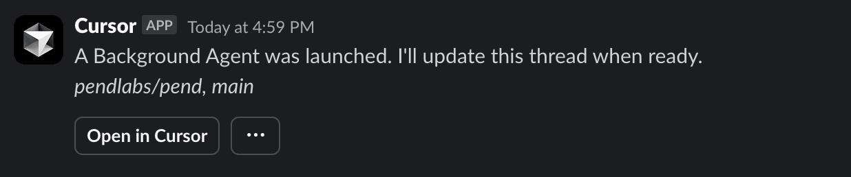 Open in Cursor button in Slack