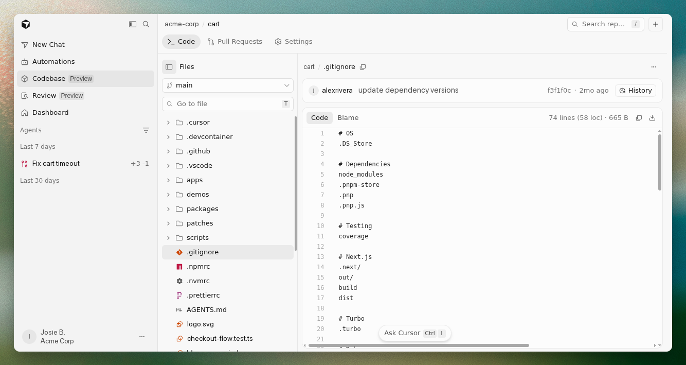Origin repository Code tab with file tree and file contents