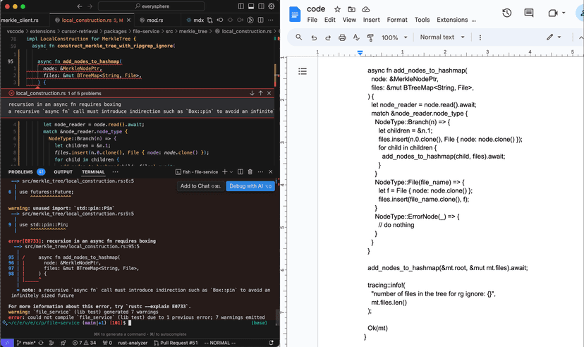 Cursor Example Workspace Iterating with shadow workspaces · Cursor